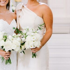 Dessy Collection One Shoulder Cream Dress